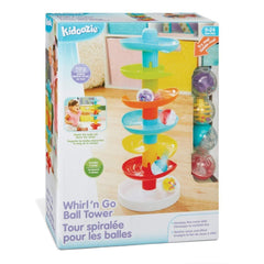 Kidoozie front view of tower showing six colorful levels and top opening, encourages engagement