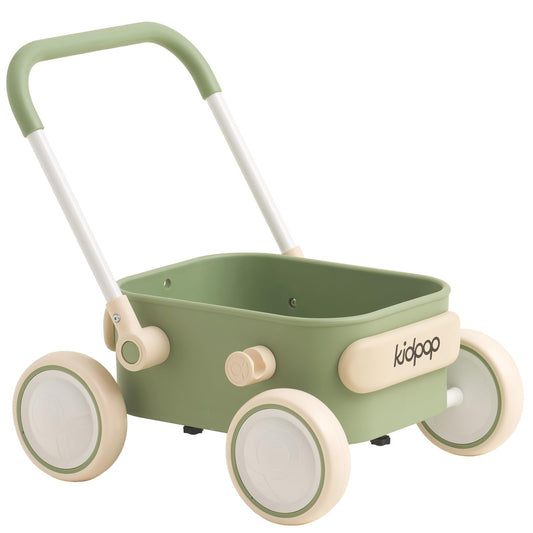Kidpop PULA baby push walker green helps safe first steps.
