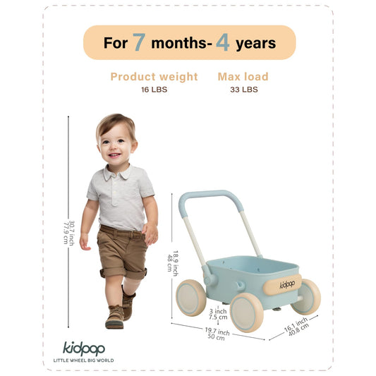 Kidpop PULA baby walker in blue with stable handle for early steps