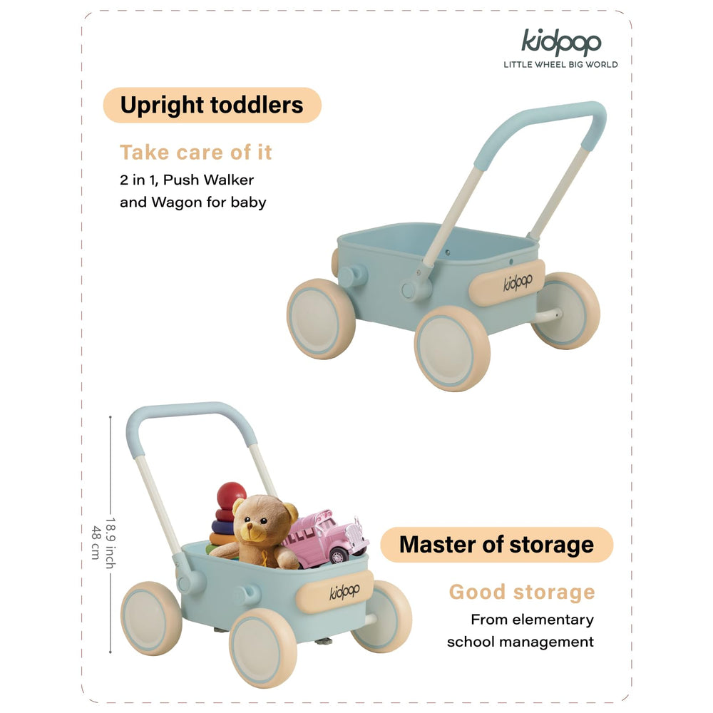 Enclosed wheels of Kidpop PULA blue wagon for safe play