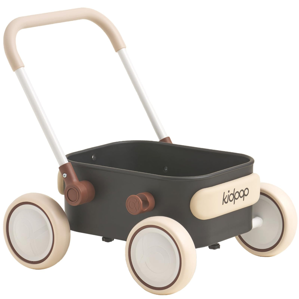 Kidpop PULA walker front view with enclosed wheels for stable steps