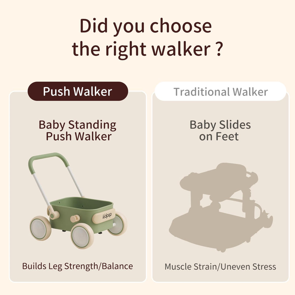Kidpop PULA walker low-gravity design minimizes tipping during use.