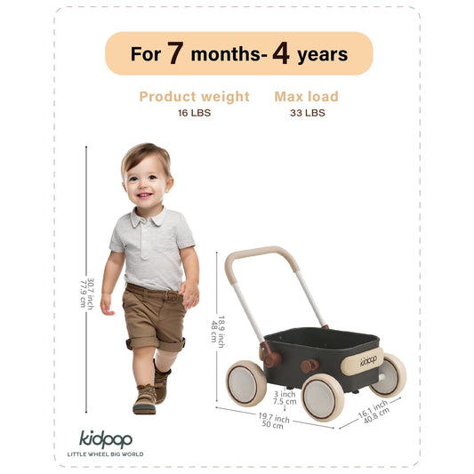 Kidpop PULA walker side view showing low-gravity balance design