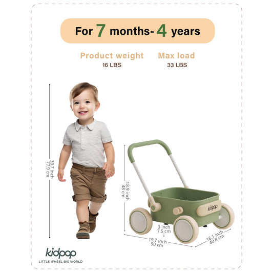 Kidpop PULA walker-wheeled play wagon supports indoor exploration.