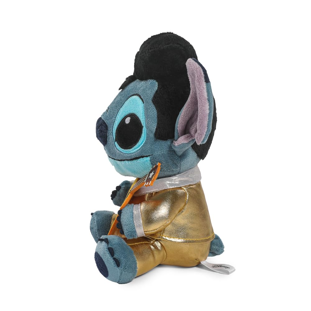 Kidrobot Disney Stitch Elvis plush, gold suit close-up with premium plush texture.