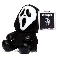 Gift-ready Ghost Face plush from Kidrobot, ideal for birthdays and fans.