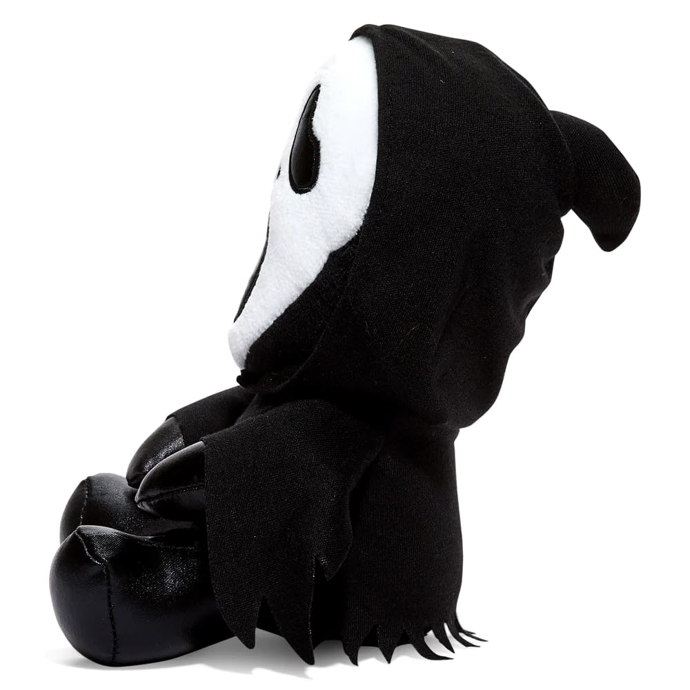 Soft fur texture of Kidrobot Ghost Face plush, ideal for comforting kids and fans.