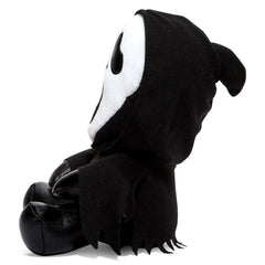 Soft fur texture of Kidrobot Ghost Face plush, ideal for comforting kids and fans.