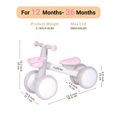 KidRoller pink balance bike showing adjustable seat for growing children.