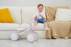 Pink KidRoller balance bike with widened wheel to reduce pinch risks.