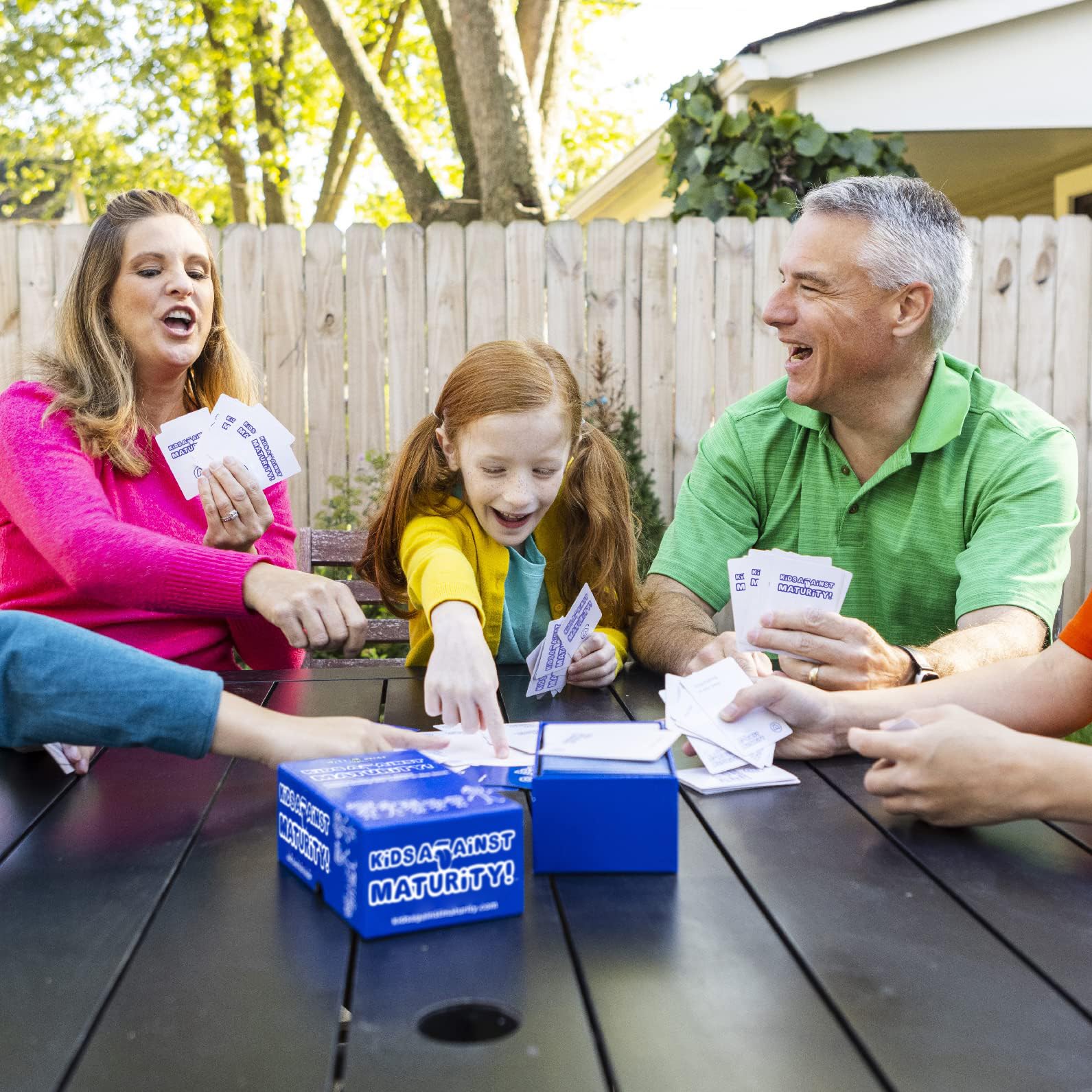 Kids Against Maturity includes 10 white answer cards for fast turns