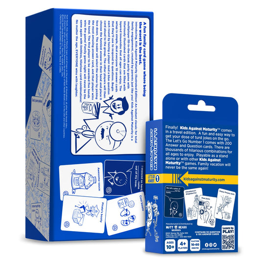 Kids Against Maturity box open showing cards ready for quick setup