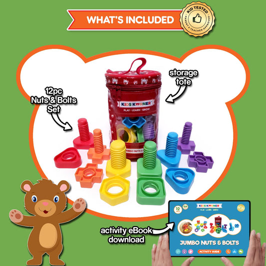 KIDS KORNER self-correcting nuts and bolts highlight shape matching during play
