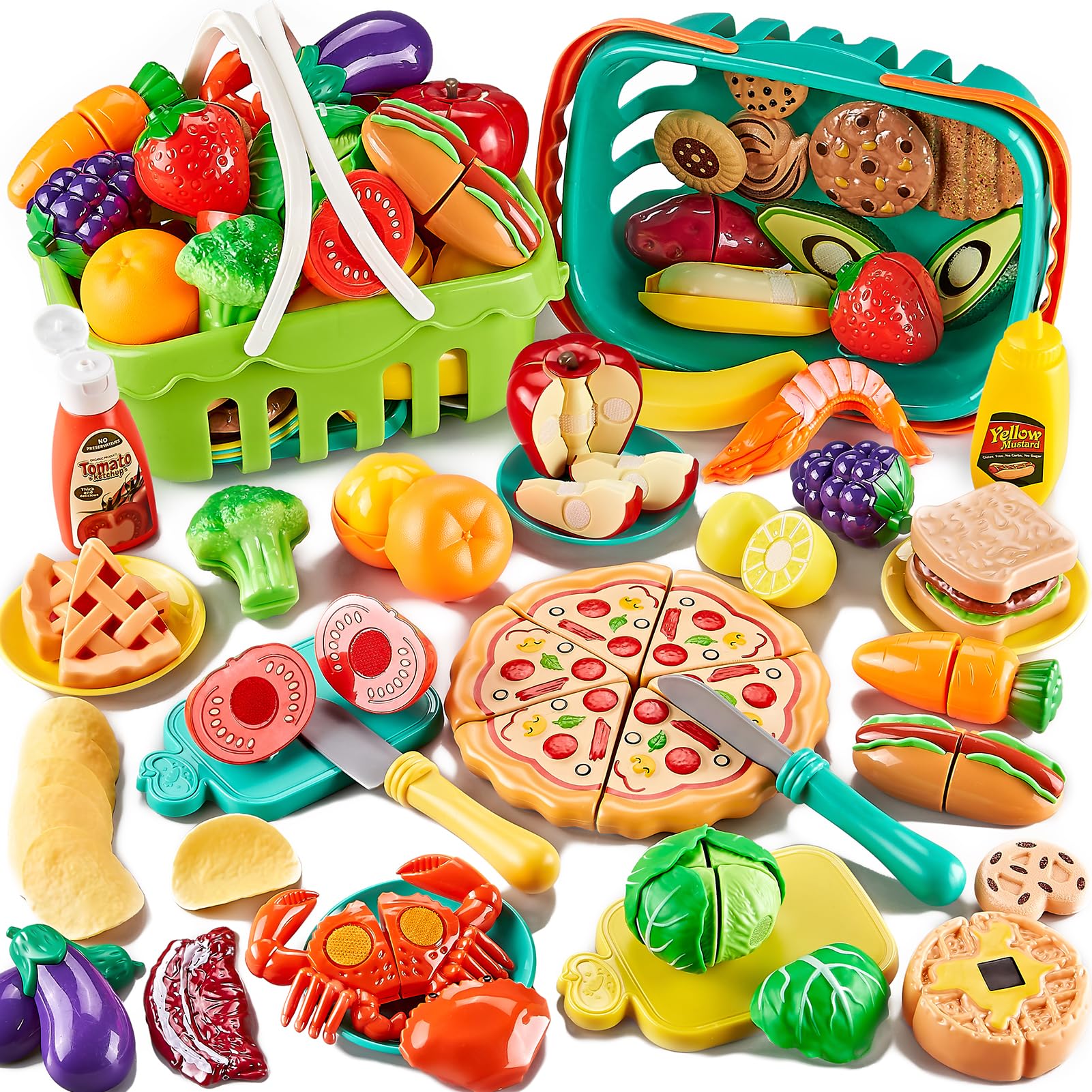 Kidsciety 85pc pretend food pizza for kids sparks imaginative play and realistic slicing practice