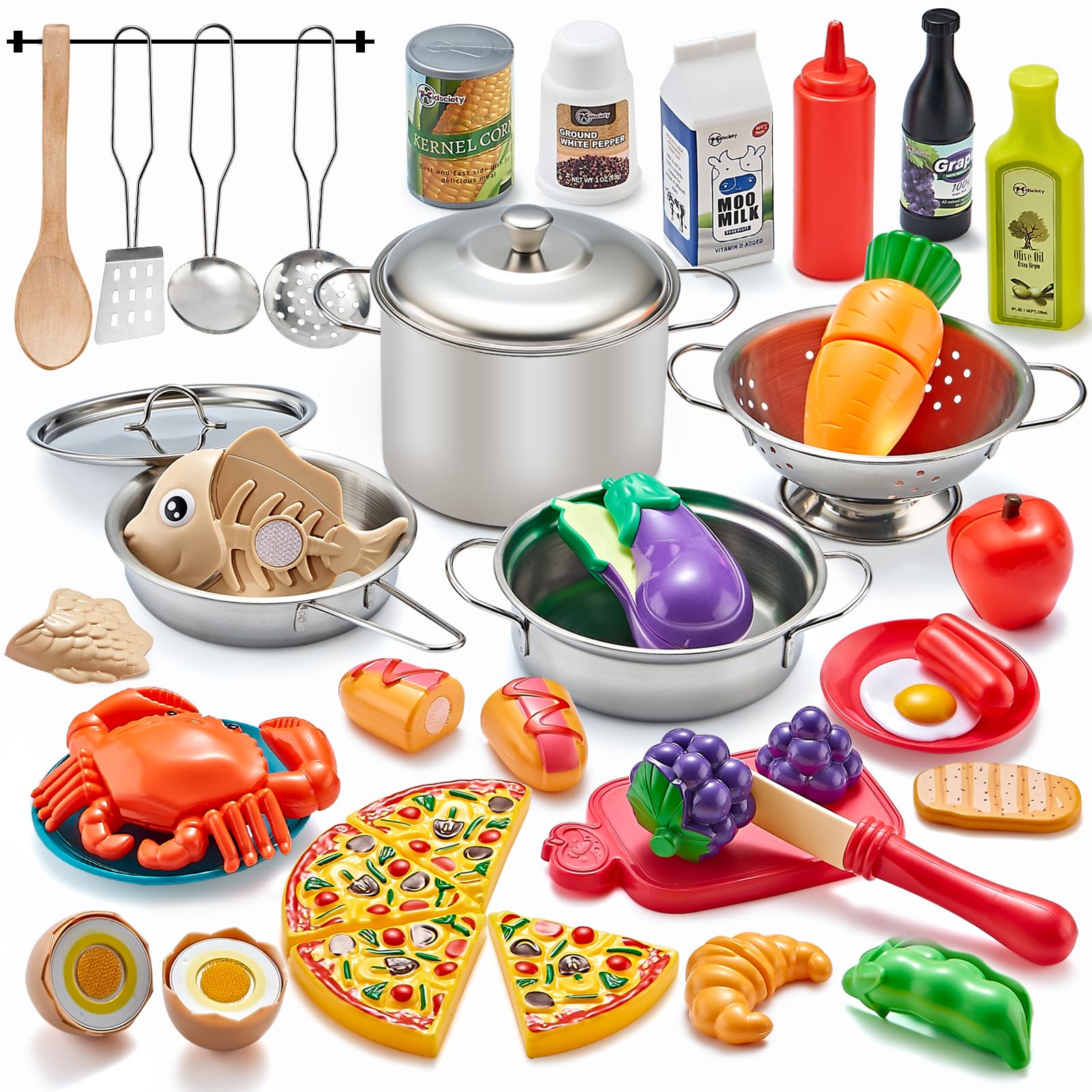 Kidsciety kitchen playset with pots and pans for imaginative cooking.