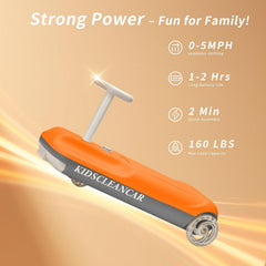 Kidscleancar telescopic handle with LED lights aids transport.