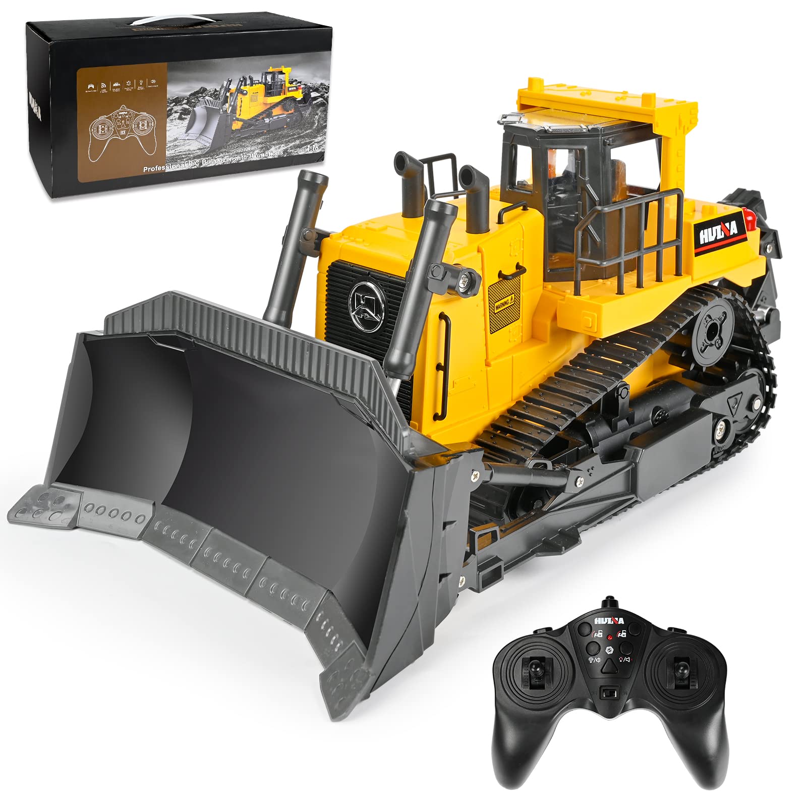 KidsFaves 11-channel RC bulldozer front view for immersive, realistic control.