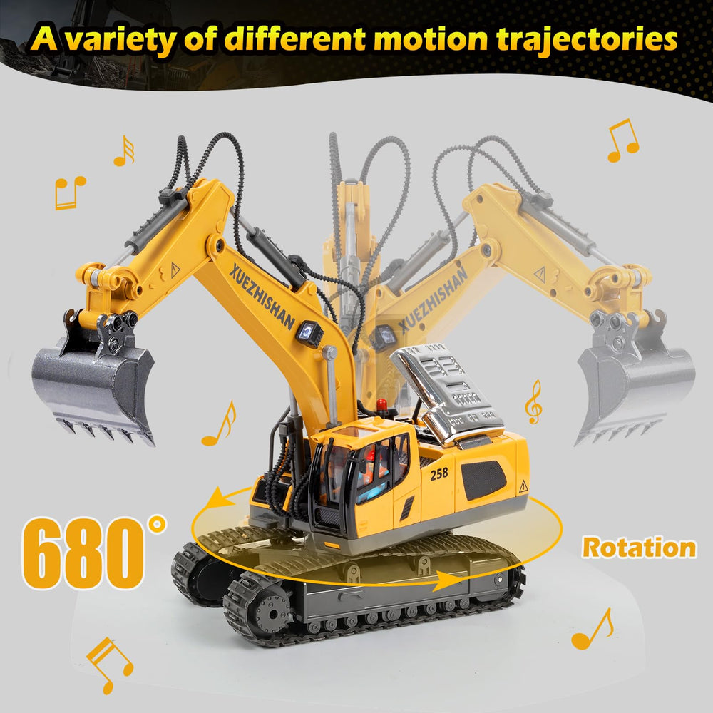 KidsFaves excavator toy with metal shovel for durable pretend construction.