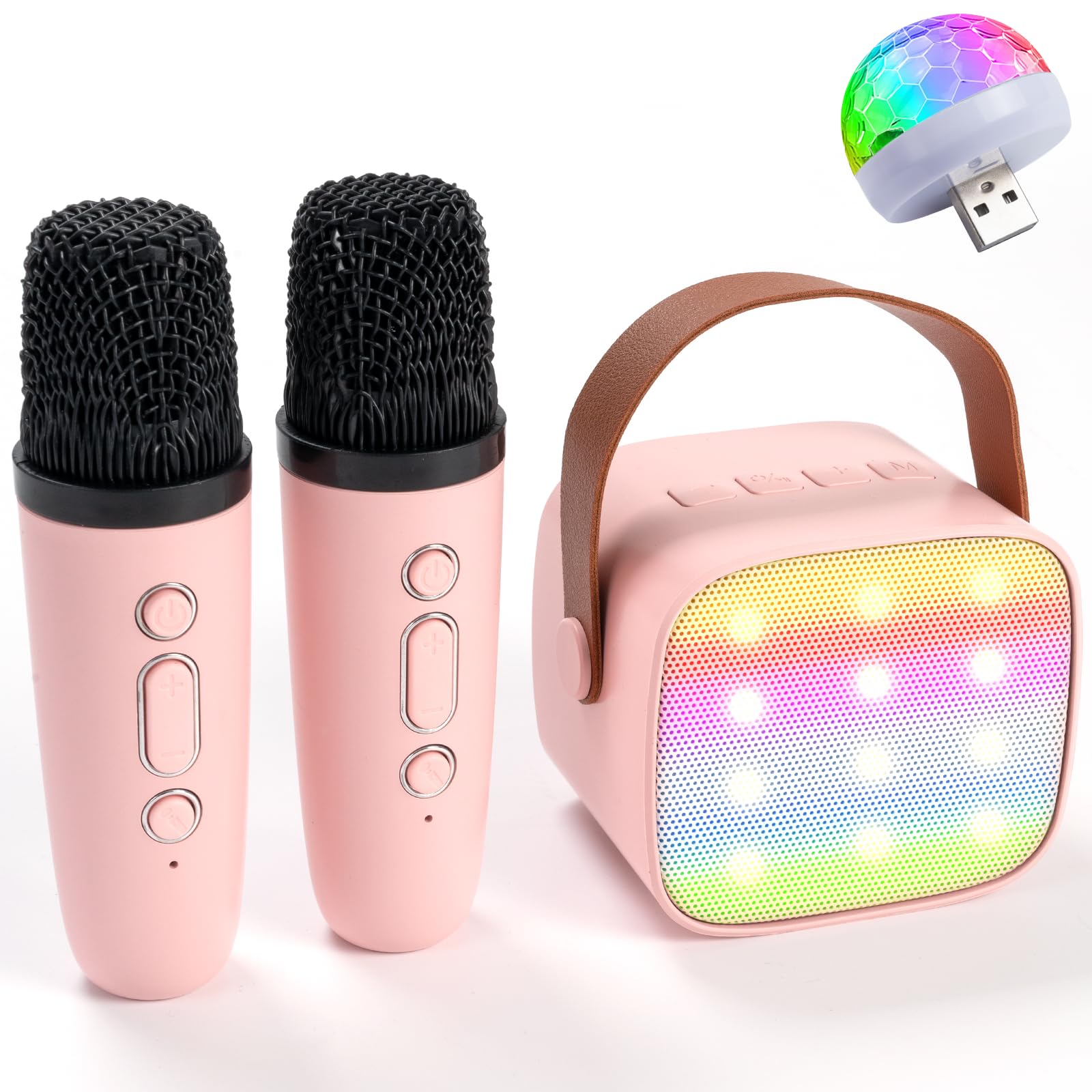 KidsFaves mini karaoke machine front view with vibrant lights for lively sing-alongs.