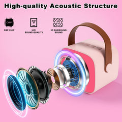 KidsFaves mini karaoke machine side view highlighting portable design for on-the-go fun.