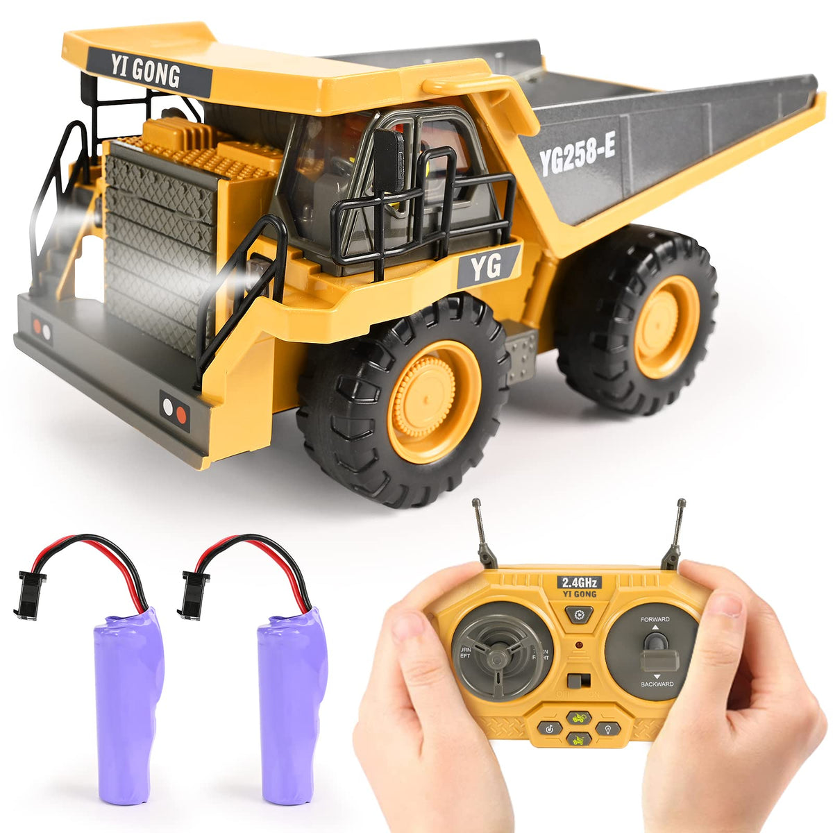 KidsFaves remote control dump truck with metal bed and lights in playtime
