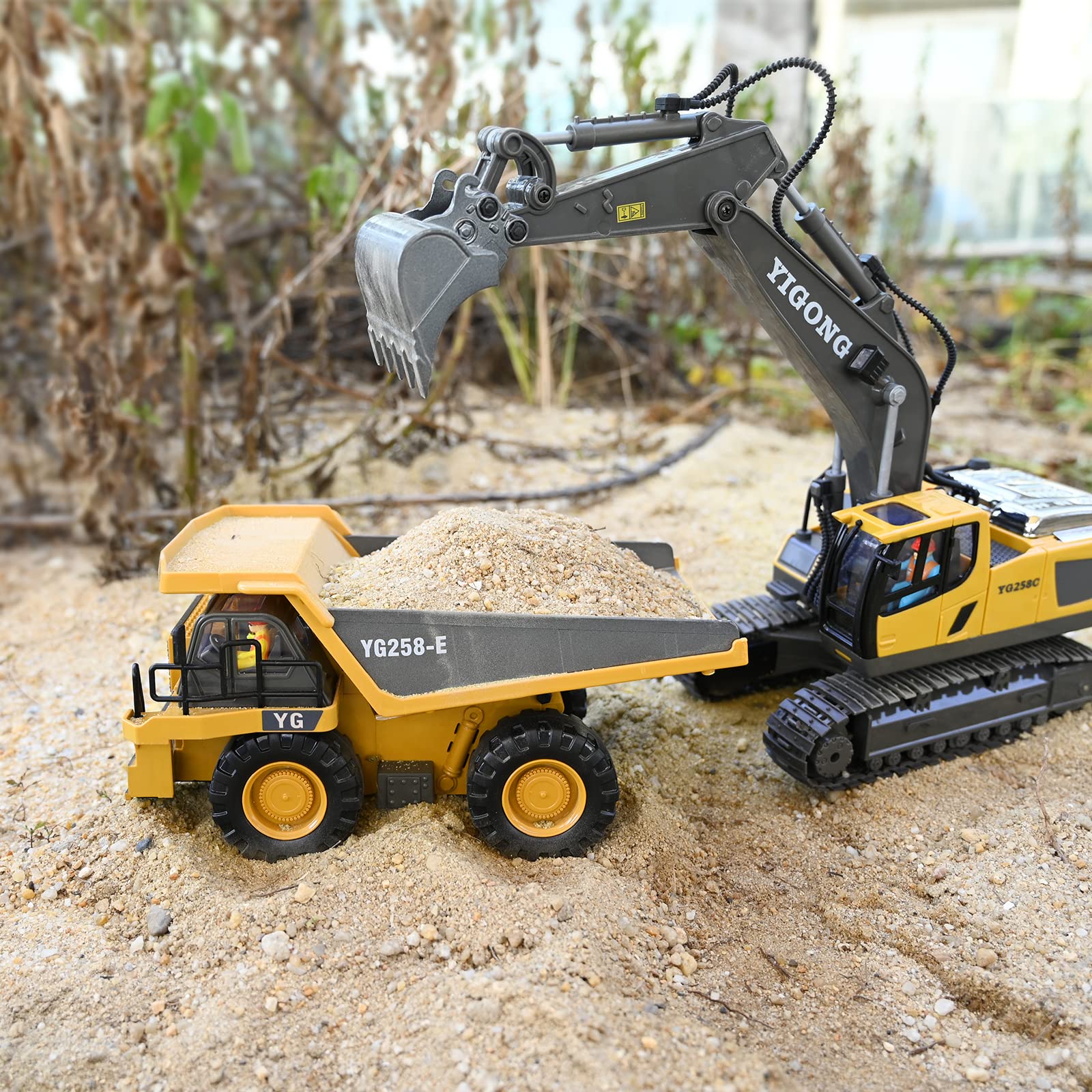 KidsFaves RC dump truck side view during action