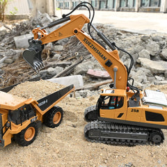 KidsFaves RC excavator joystick control offers precise operation.