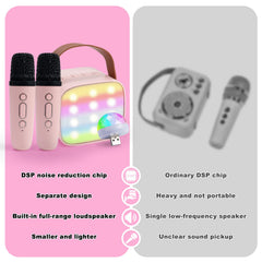 KidsFaves wireless microphones two-pack enabling duet singing during gatherings.