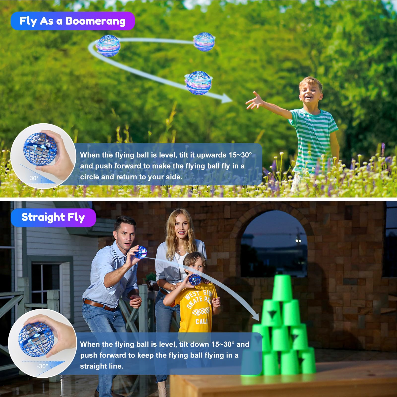 Kidsjoy Fly Orb Hover Ball blue USB charging indicates quick power for on the go fun