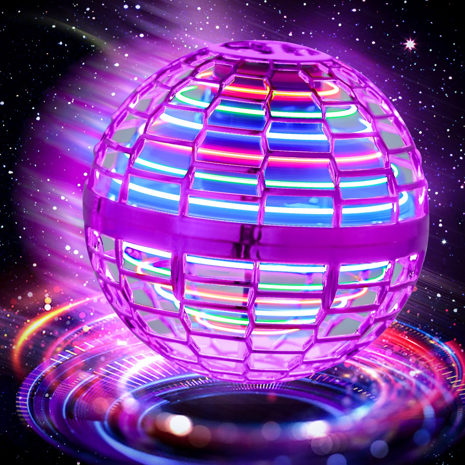 Kidsjoy Flying Ball Toy in pink LED glowing for easy indoor tracking