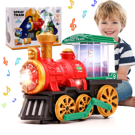 KidsMind electric steam train toy front view with headlights for imaginative play.
