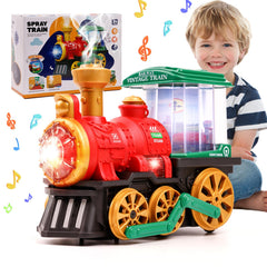 KidsMind electric steam train toy front view with headlights for imaginative play.