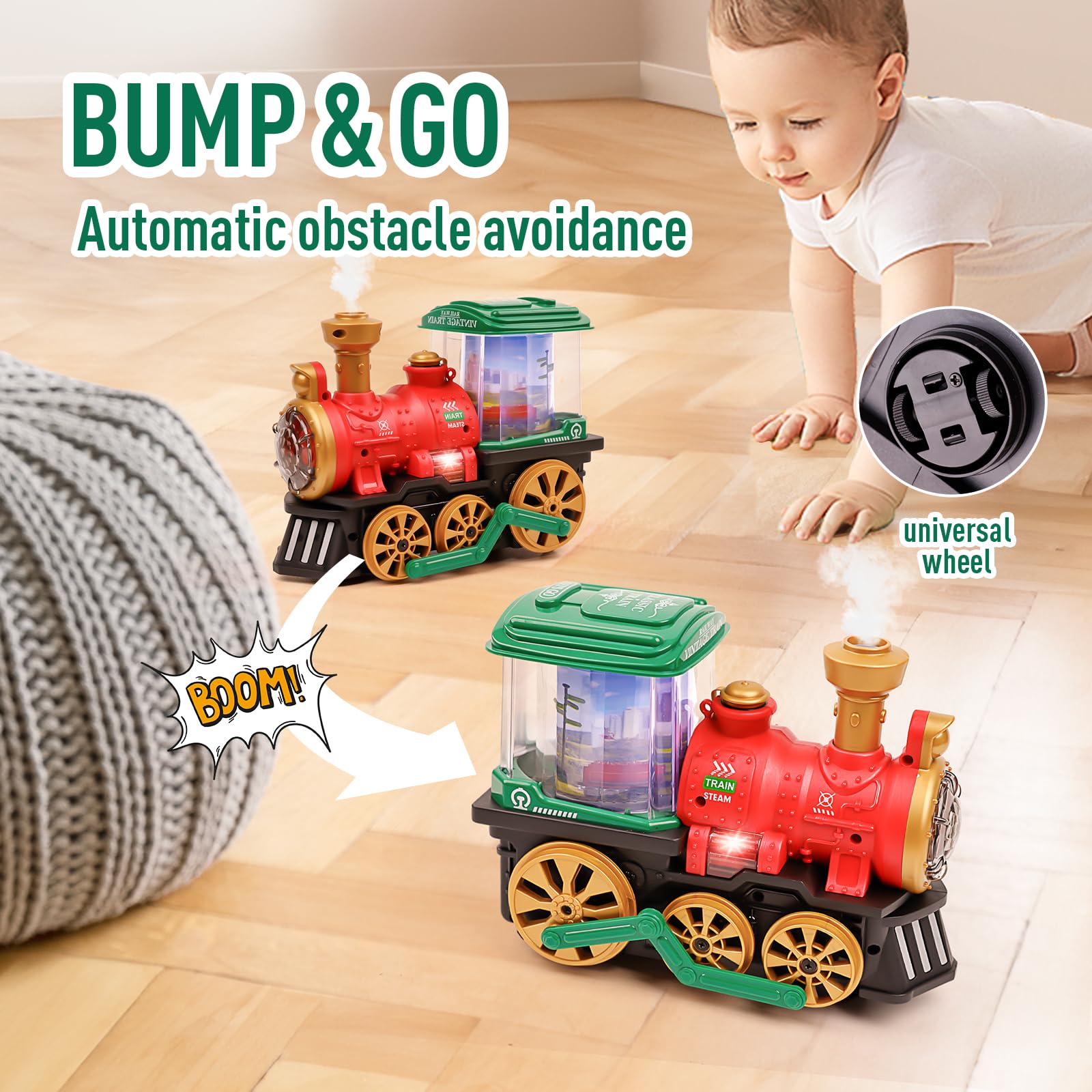 KidsMind steam locomotive showing bump-and-go action and movement.