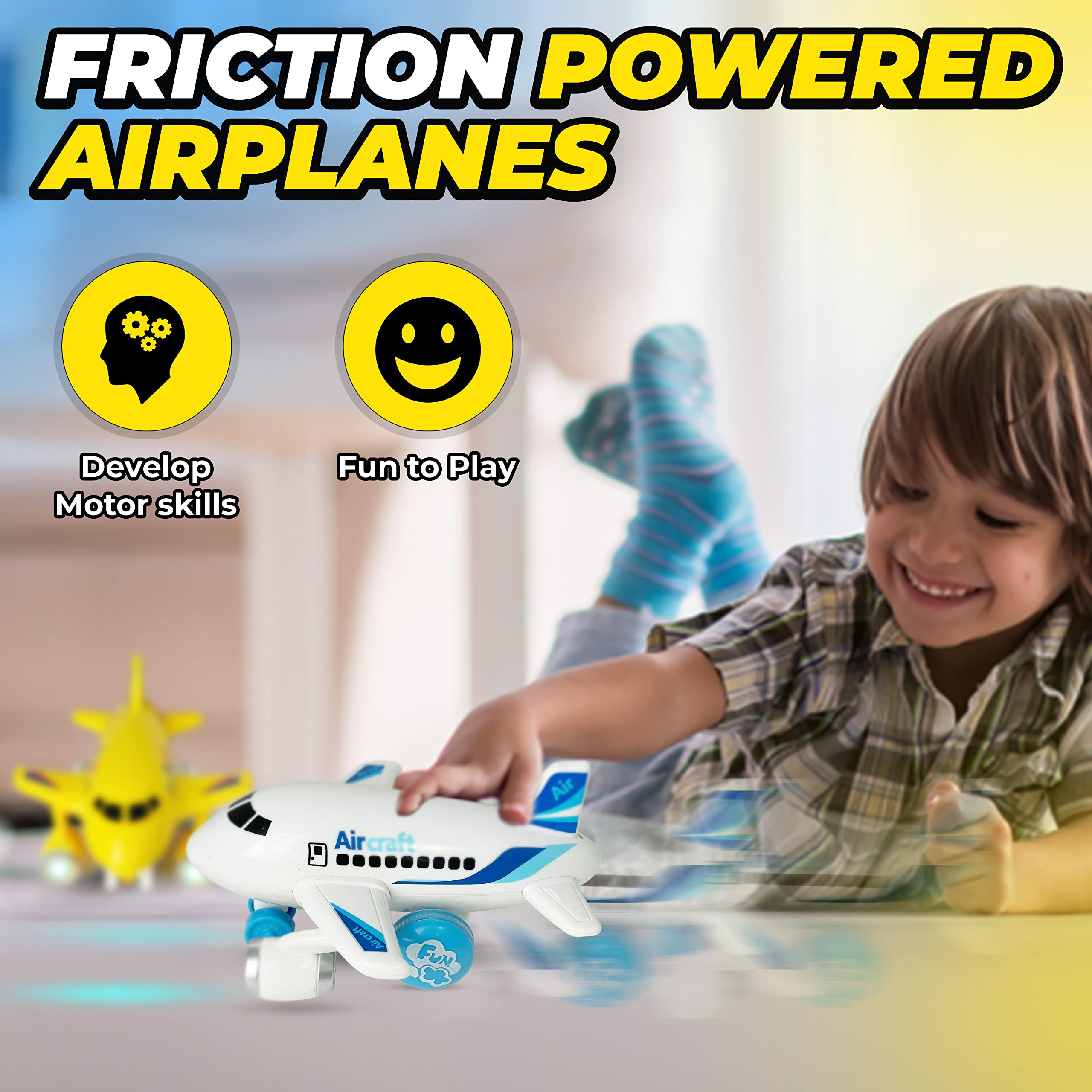 KIDSTHRILL light grey airplane toy, front view, safe rounded design.