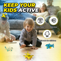 KIDSTHRILL yellow airplane toy, front view, bright colors for joyful play.