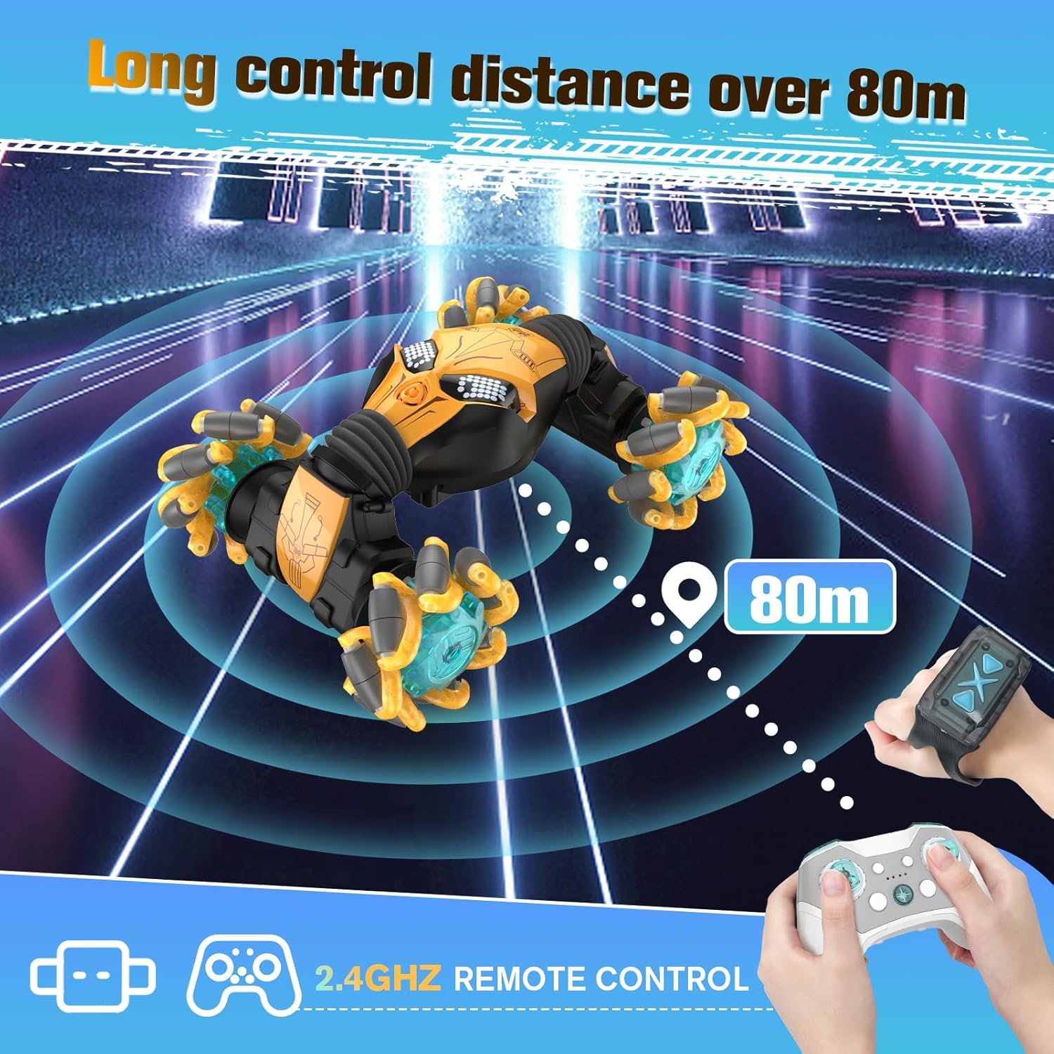 Kidstinct RC car performing a 360 degree rotation stunt