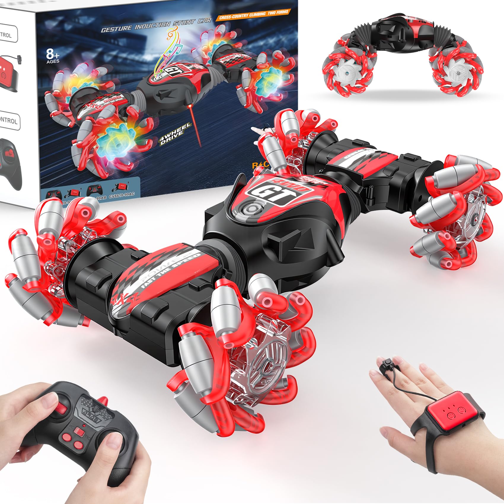 Kidstinct gesture-sensing RC stunt car front view ready for action and play