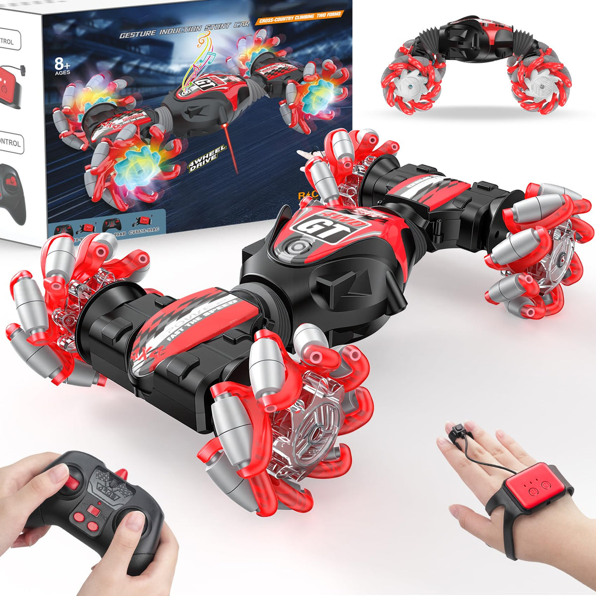 Kidstinct gesture-sensing RC stunt car front view ready for action and play