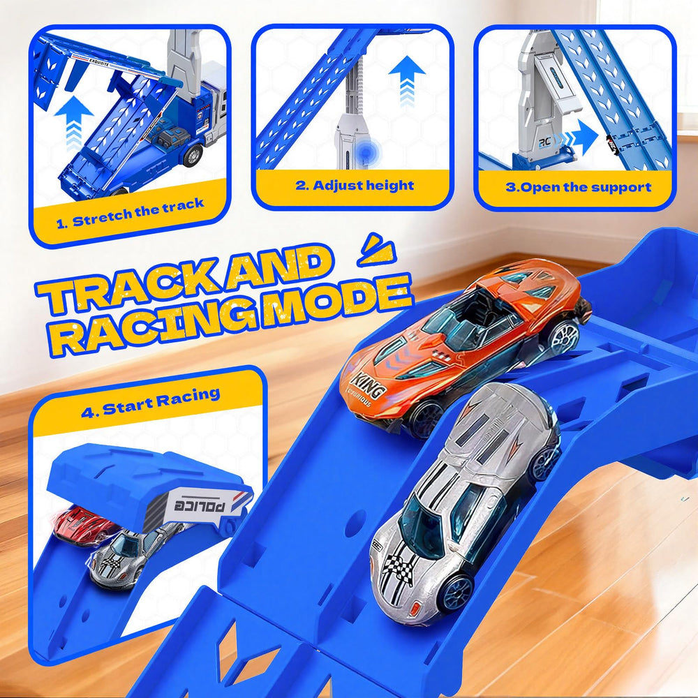 Kidstinct glide-out action lets cars roll smoothly for easy replays