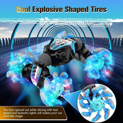 Kidstinct RC stunt car with LED lights and music enhances playtime.