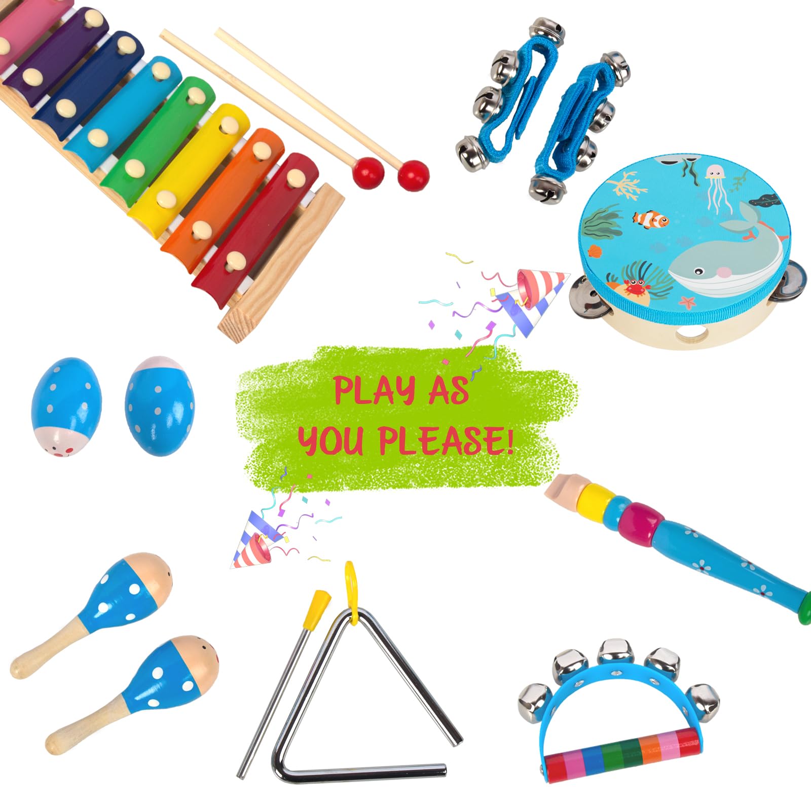 KIDS TOYLAND wooden shaker set supports sensory exploration and fine motor skills.