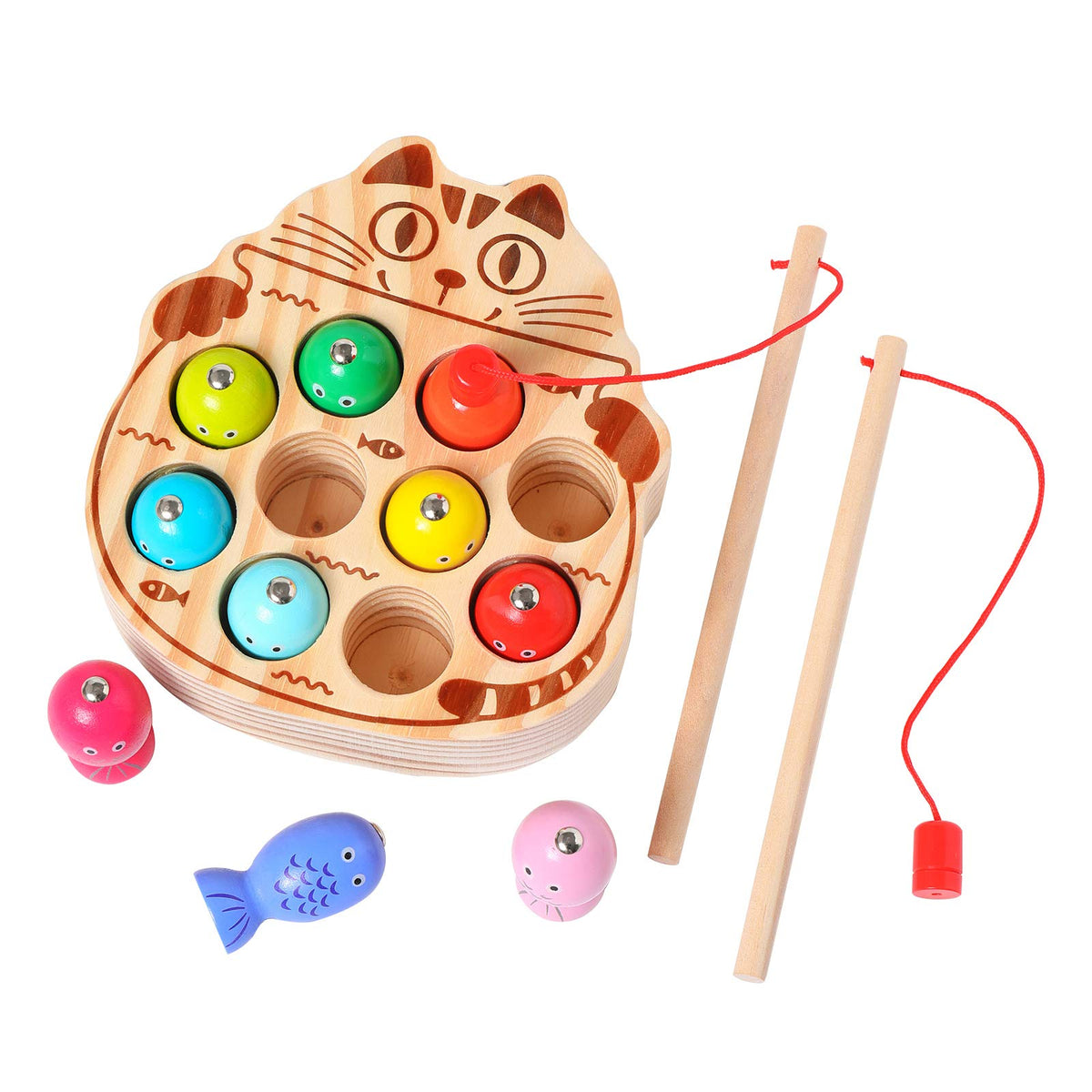 Kidus Montessori magnetic wooden fishing game with fish figures promotes hands-on learning for toddlers