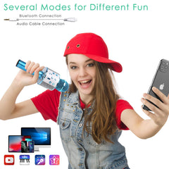 KIDWILL 858-Blue back ports highlight Bluetooth, USB, and AUX connectivity.