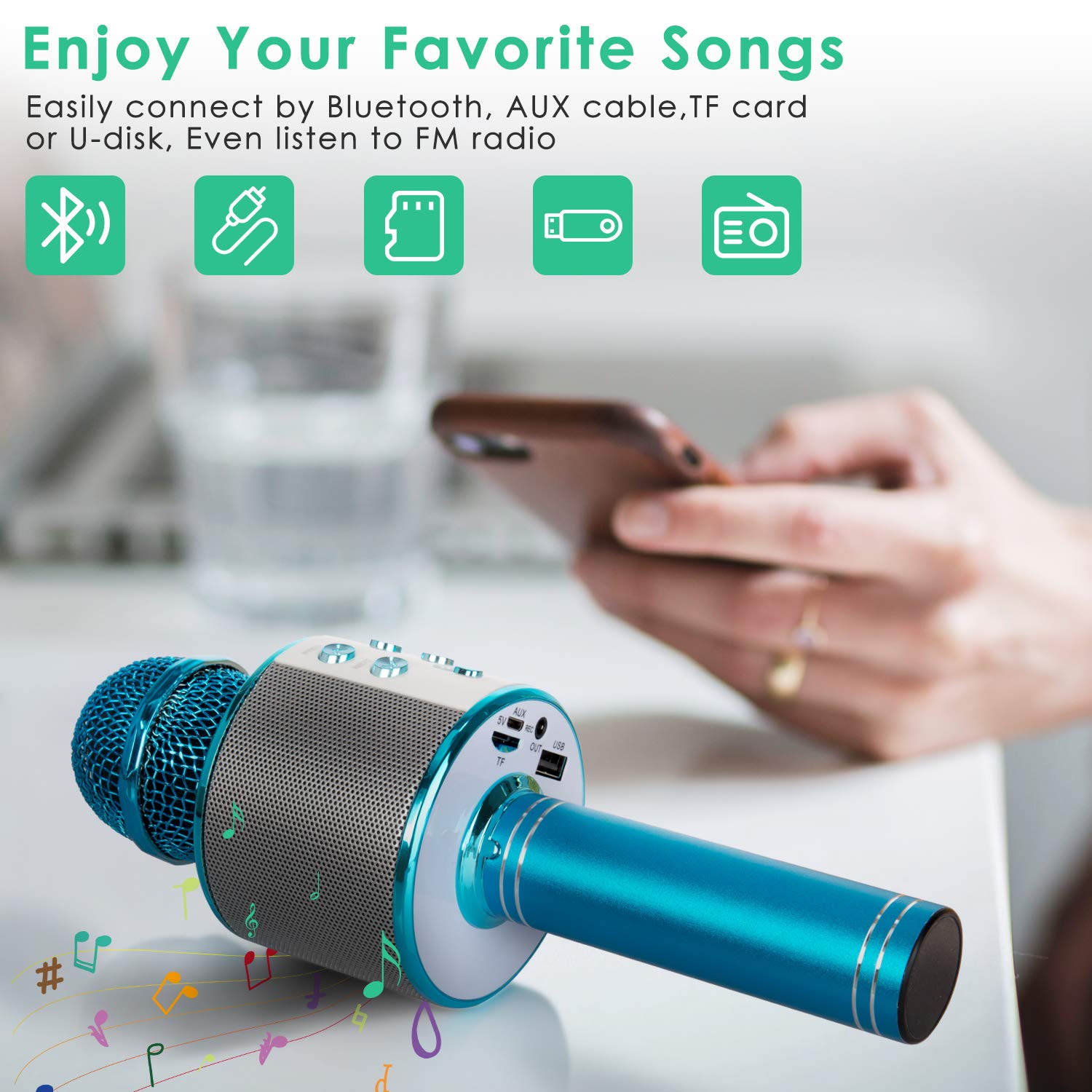KIDWILL 858-Blue built-in dual speakers deliver 360-degree sound for group singing.