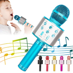 KIDWILL 858-Blue microphone front view for home karaoke sessions.