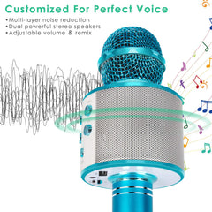 KIDWILL 858-Blue microphone side view showing ergonomic grip for kids.