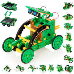 KIDWILL Solar Robot Kit layout with parts to build 14 models.