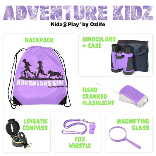 Kidz@Play Adventure Kidz Kit binoculars with case for clear viewing during birdwatching.