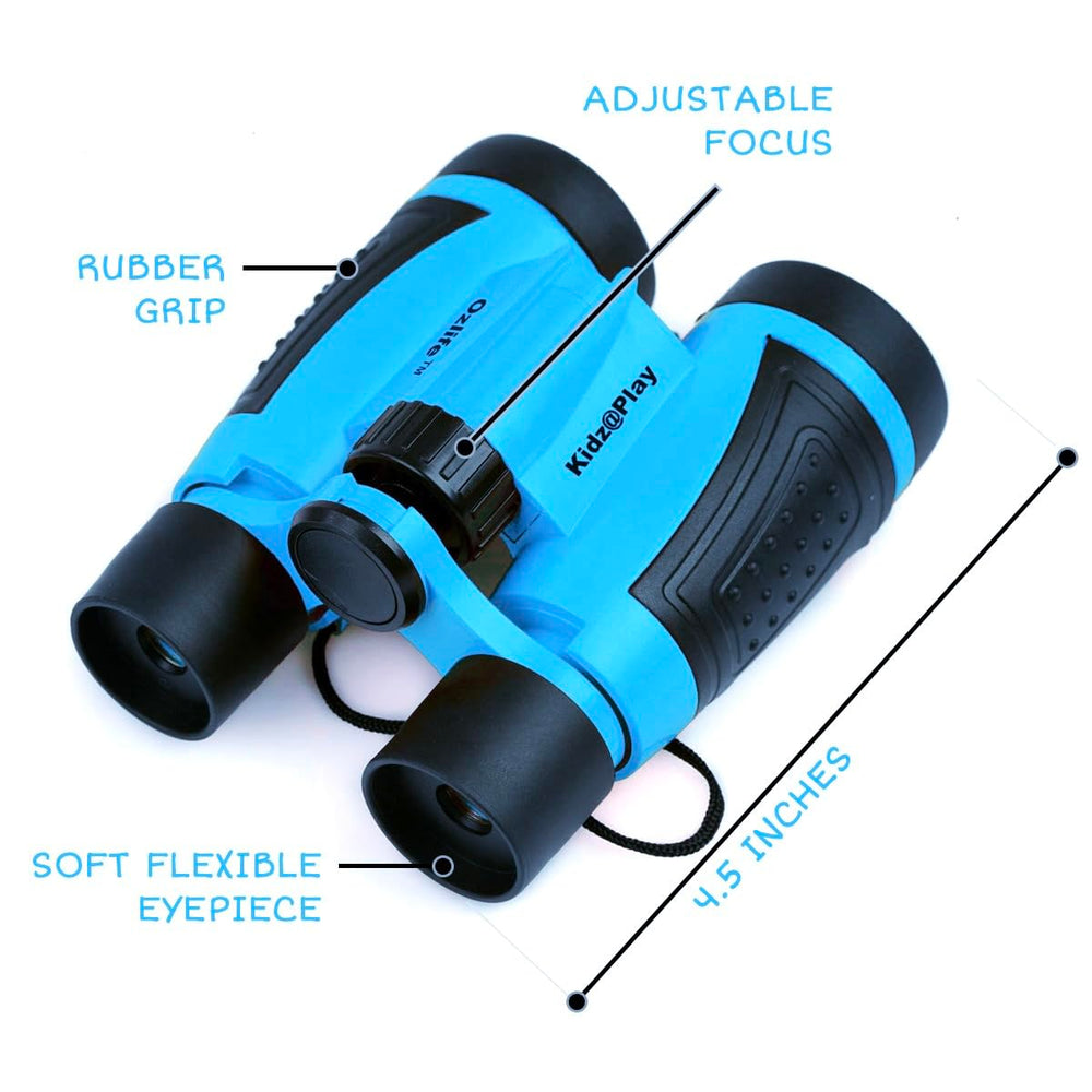 Kidz@Play Adventure Kit protective soft case keeps binoculars safe on trips.