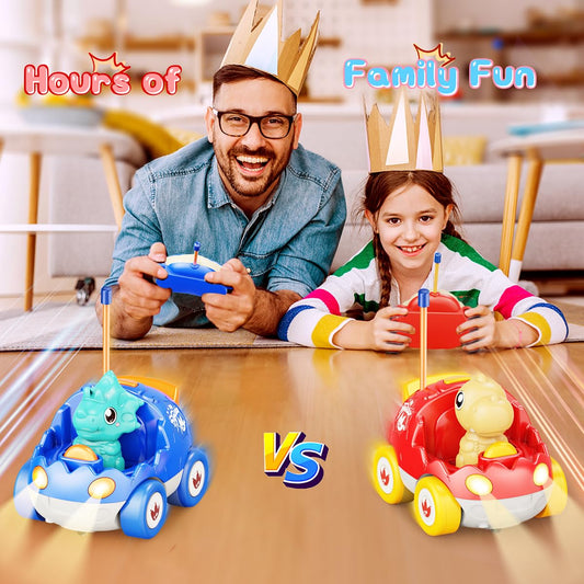 Kidz do dino RC car blue front view supports two-player racing.